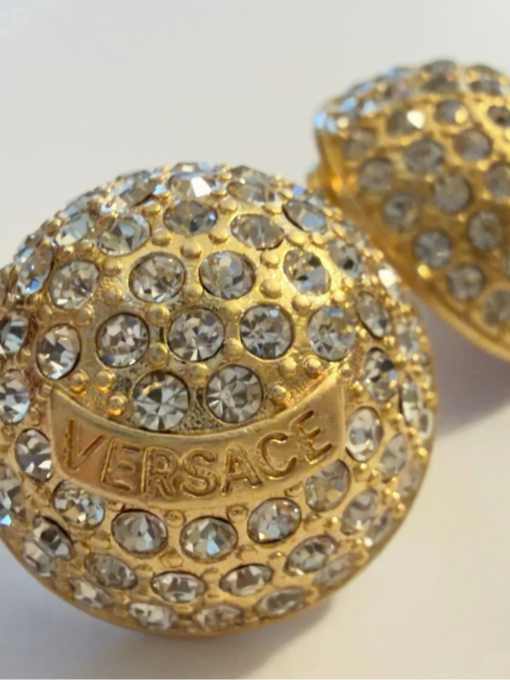Versace Upcycled Gold Tone & Rhinestone Dome Earrings - Picture 2 of 4
